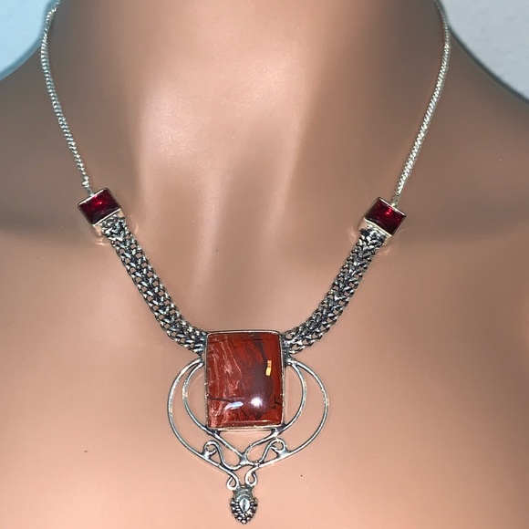 Artisan Jewelry - Sold to D Brummett NWT Red Coral & Garnet Sterling Necklace